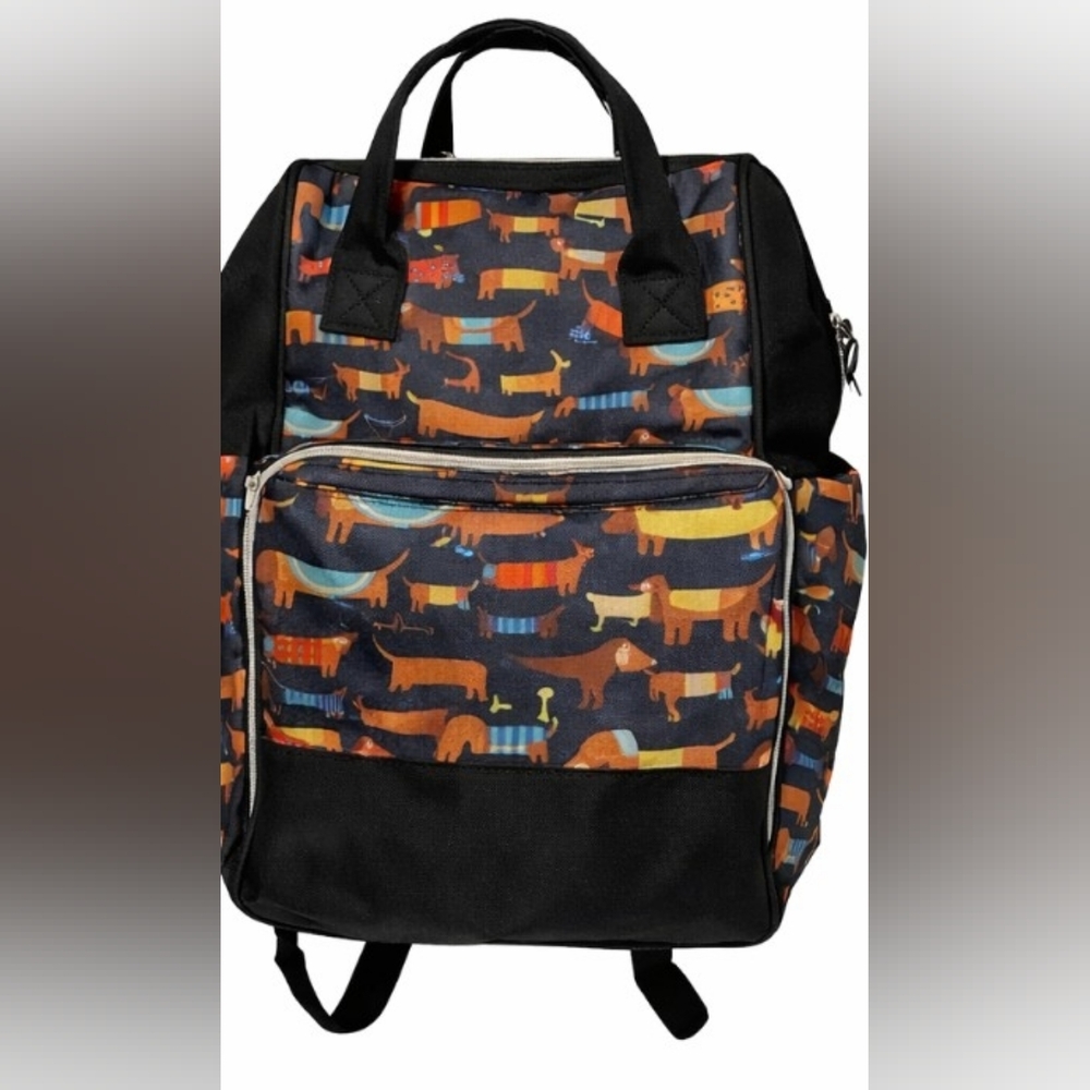 Diaper Tote Bag Backpack With Dachshund Print